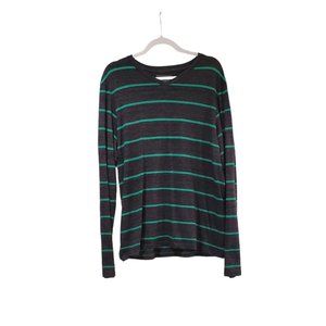 Fusai Men's Gray Striped V-Neck Long Sleeve Shirt Sz XXL